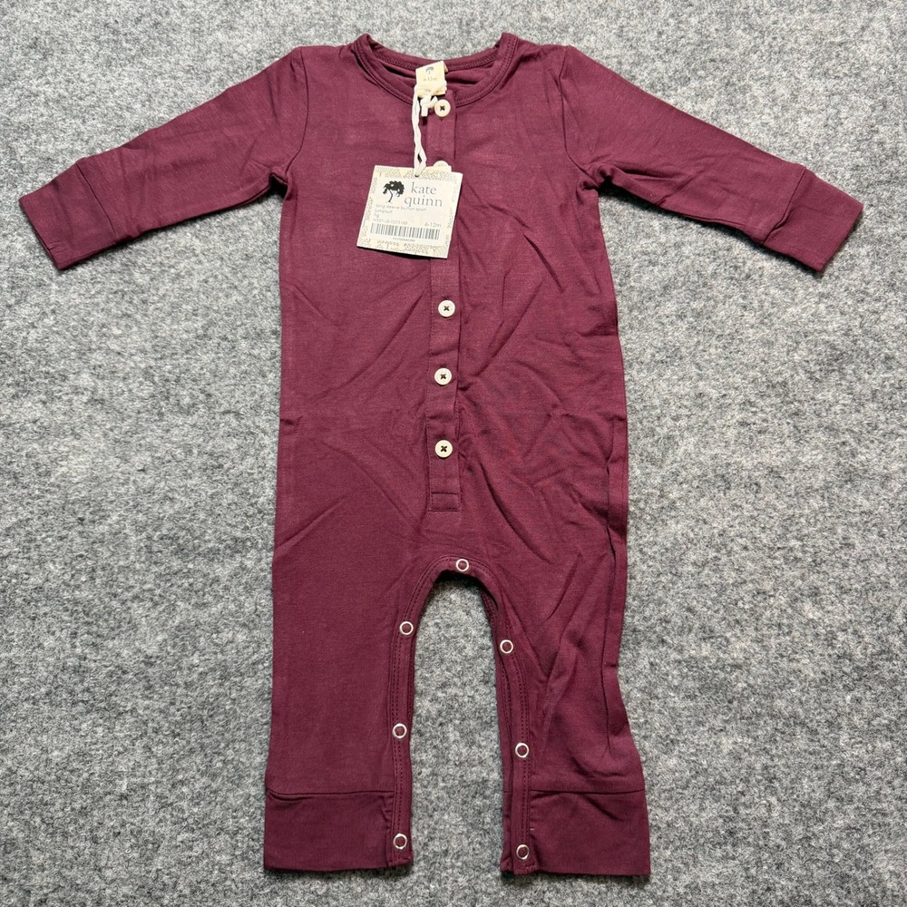 KATE QUINN Long Sleeve Button Sport Jumpsuit Fig Purple Organic Cotton 6-12M NWT